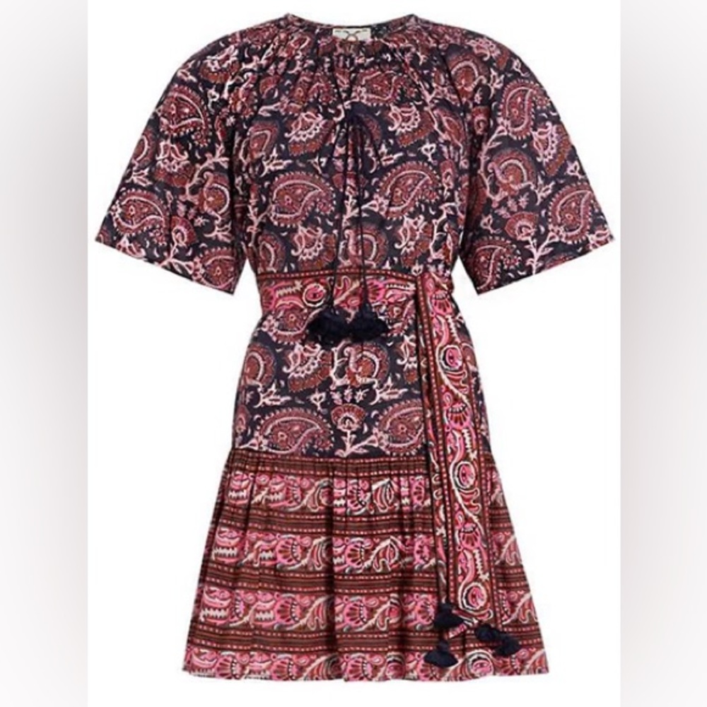 NWOT Figue Bria Bohemian Paisley Print Midi Dress in Pink & Navy Women’s Large - Picture 5 of 16